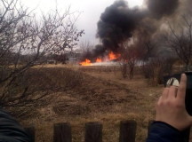 Место падения Су-25 на дачу в Приморье. © Фото - Владимир Чувствин